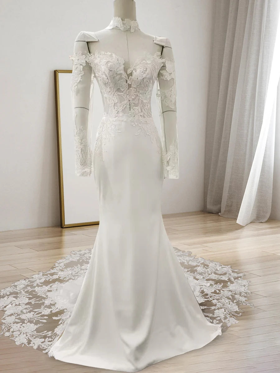 Trumpet/Mermaid Sweetheart Long Sleeves Lace Wedding Dresses